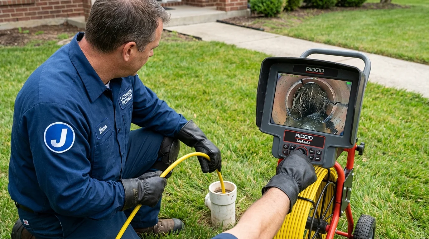 Sewer camera inspection being performed by Johns Plumbing LLC in Douglasville