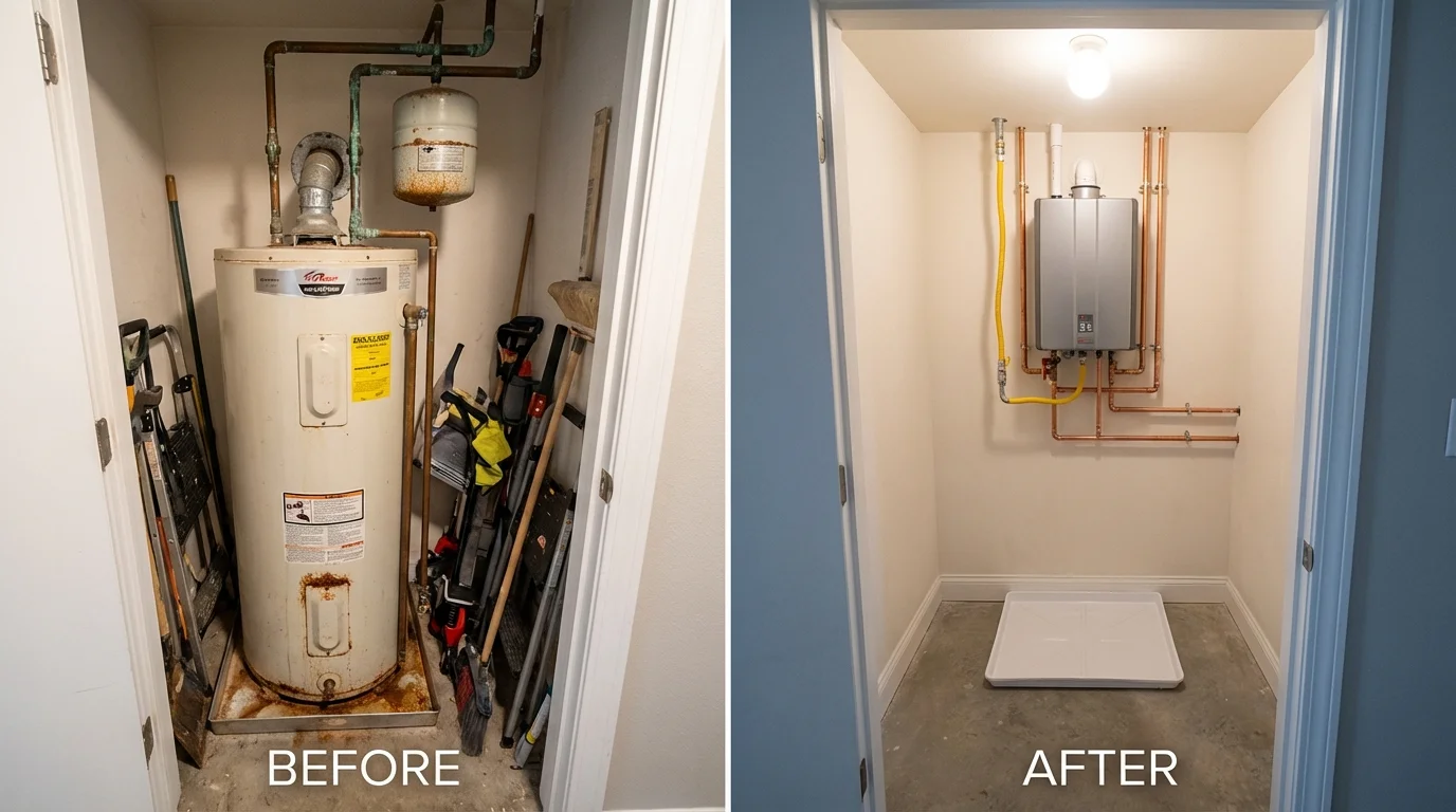 Tank water heater versus wall-mounted tankless unit comparison for Douglasville, GA homeowners
