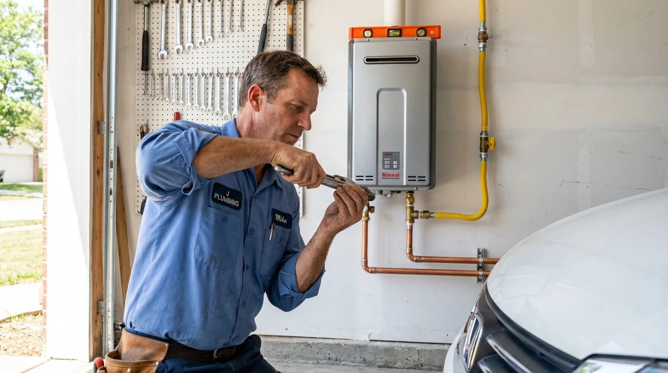 Tankless water heater installation by a Johns Plumbing LLC plumber in Douglasville