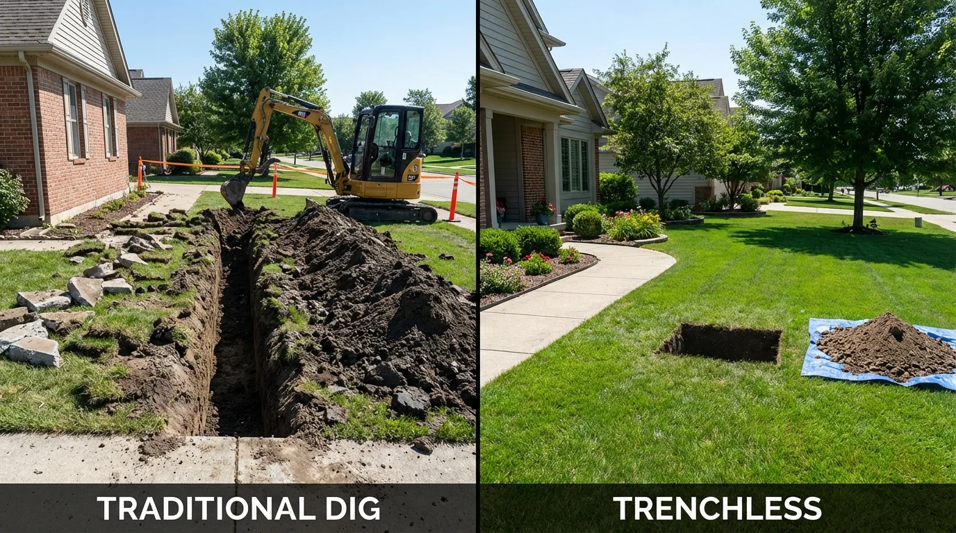 Trenchless sewer repair with minimal yard damage versus traditional excavation in Douglasville, GA